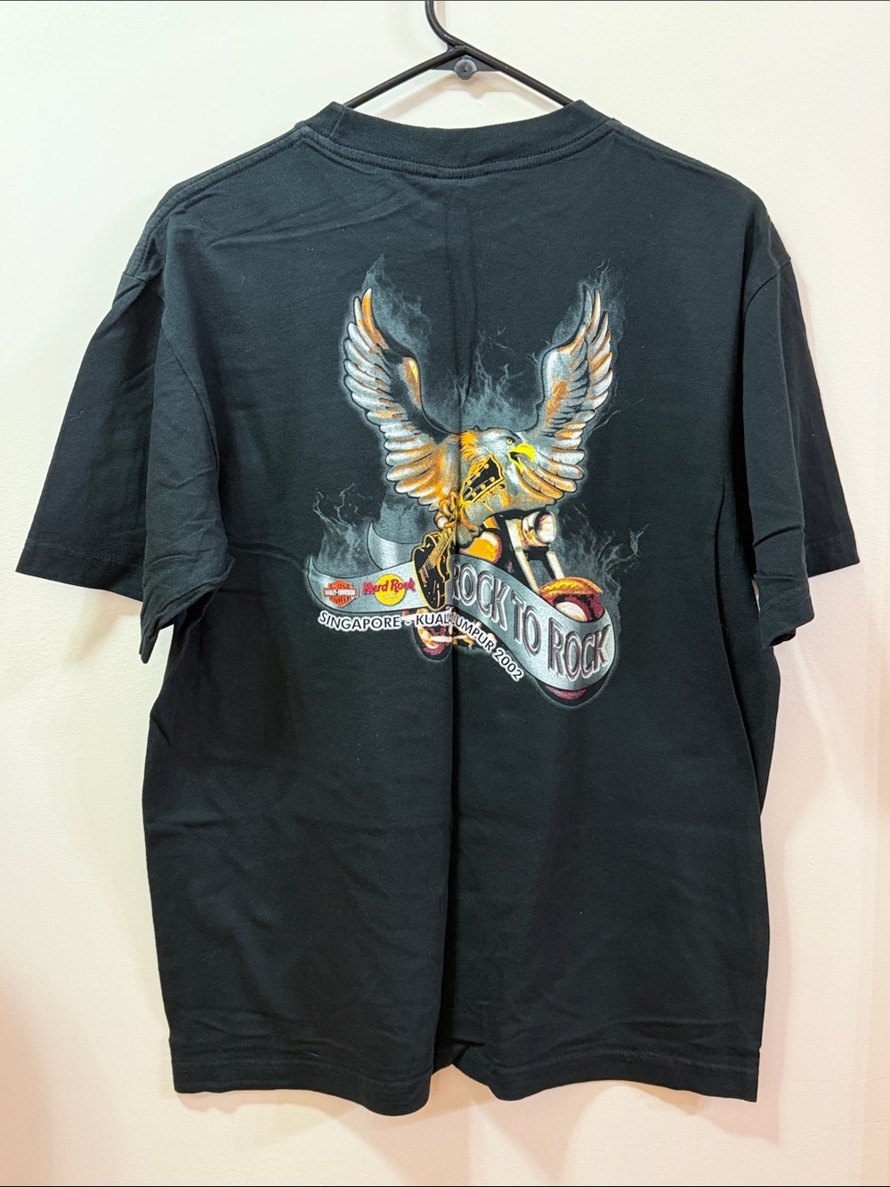 Hard Rock Cafe Harley Davidson Singapore Black Eagle & Motorcycle Graphic NWOT